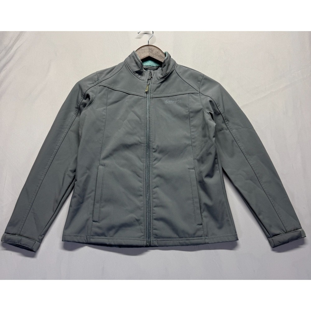 Magellan Outdoor Softshell Jacket Girls Large Gray Logo Faux Fur Lined Full Zip